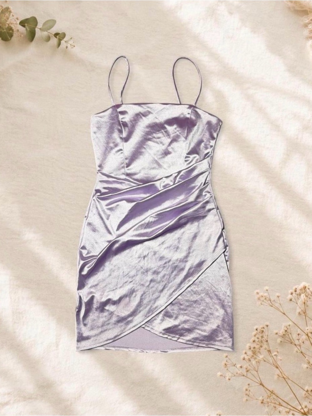 Windsor Lilac Satin Spaghetti-Strap Mini Dress